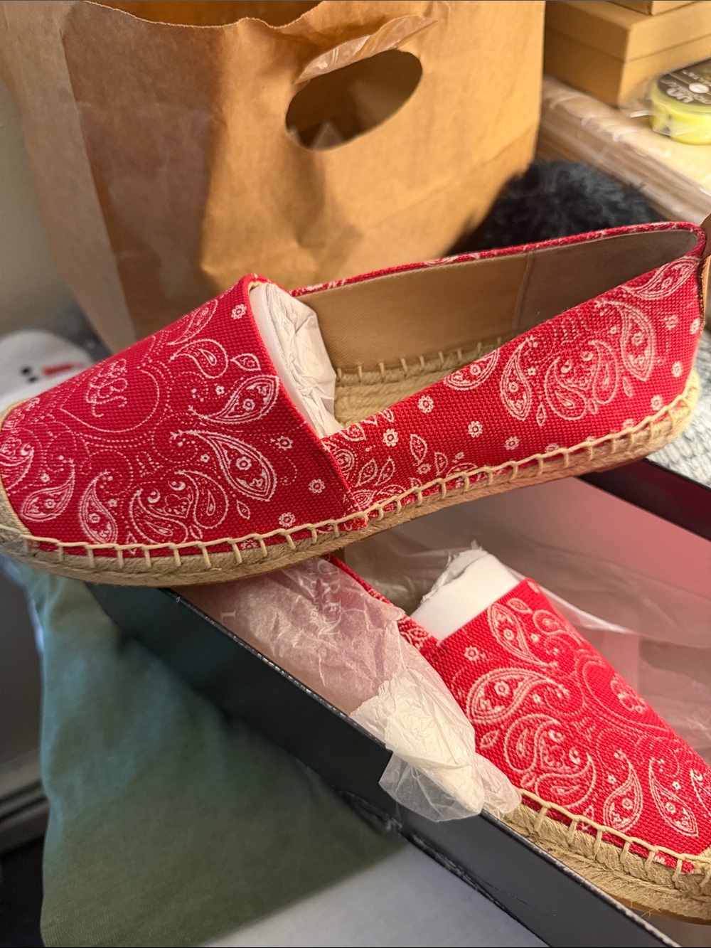 Ralph Lauren Red Paisley Canvas Espadrilles